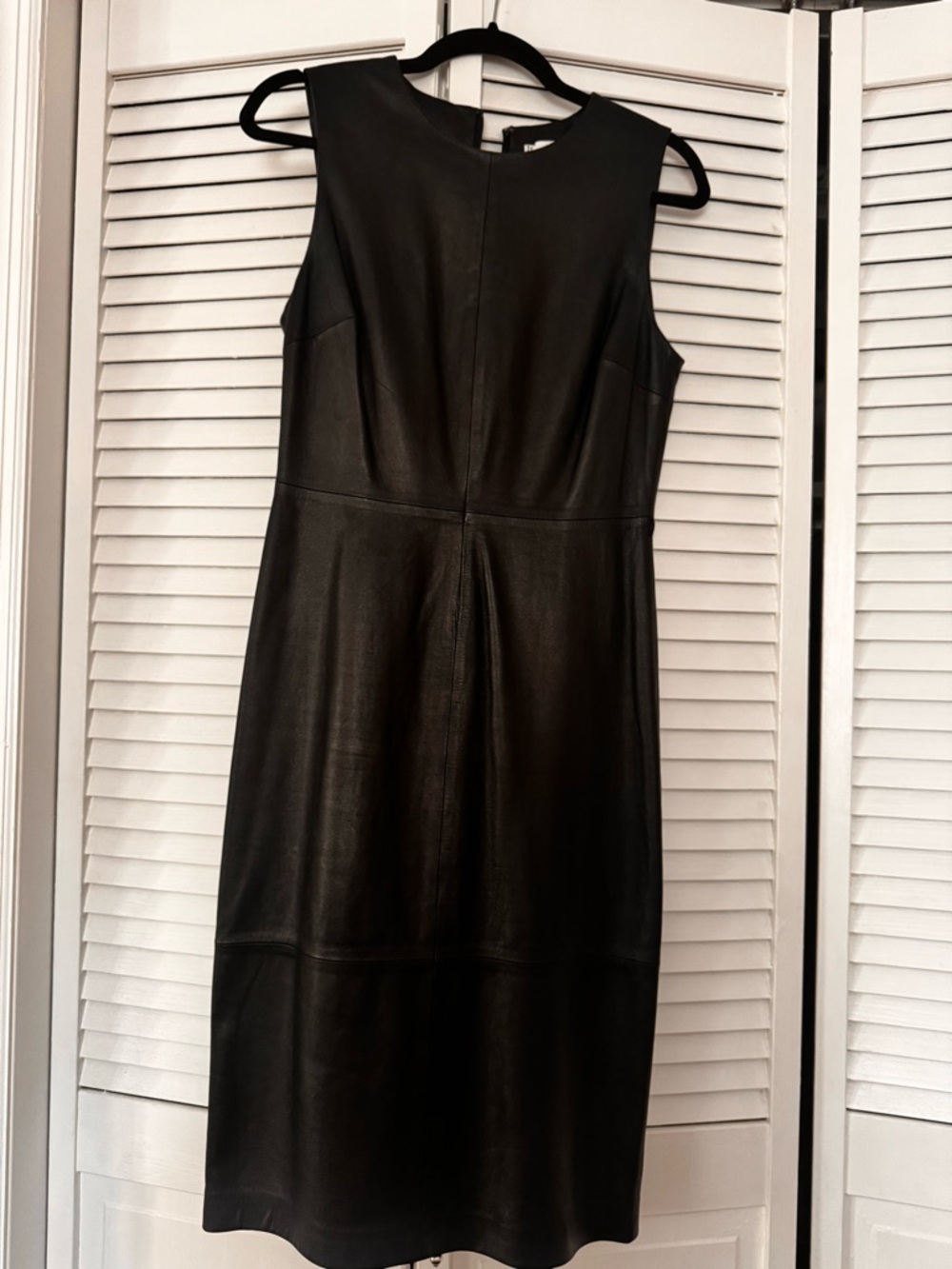 Sleeveless Black  Leather Midi Dress